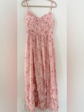 Senior Photo Romantic Soft Pink Floral Maxi Ruffles Wedding Guest Sz 6 Like New